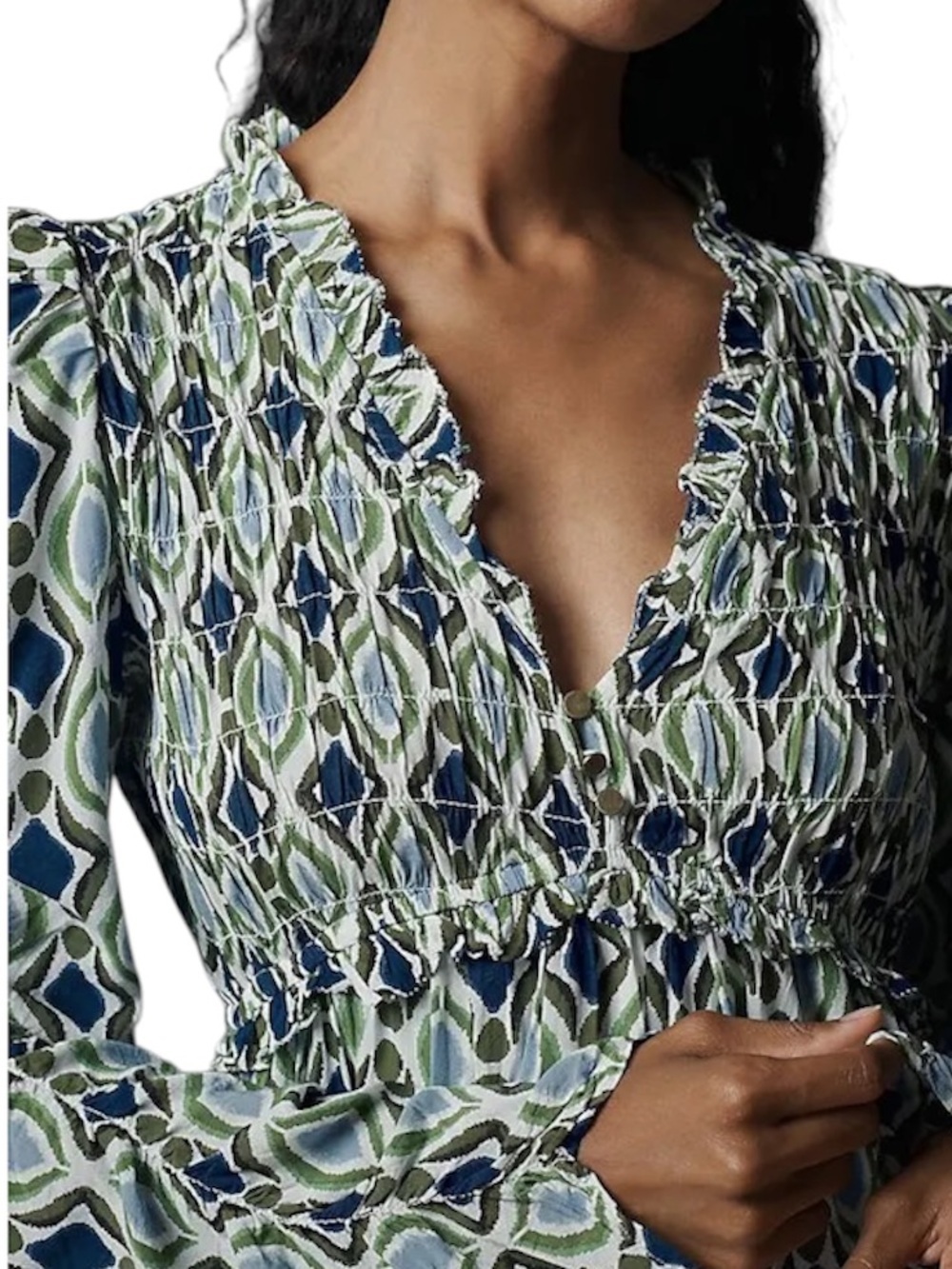 ANTHROPOLOGIE Women’s Long-Sleeve V-Neck Ruffle Mini Dress - Picture 4 of 16